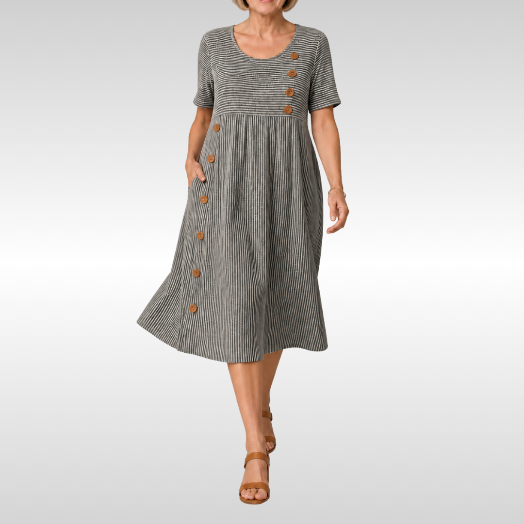 NORA | FORGIVING FIT STRIPED MIDI DRESS