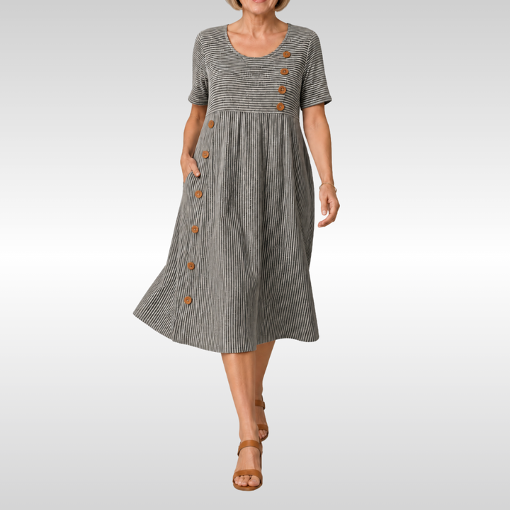NORA | FORGIVING FIT STRIPED MIDI DRESS