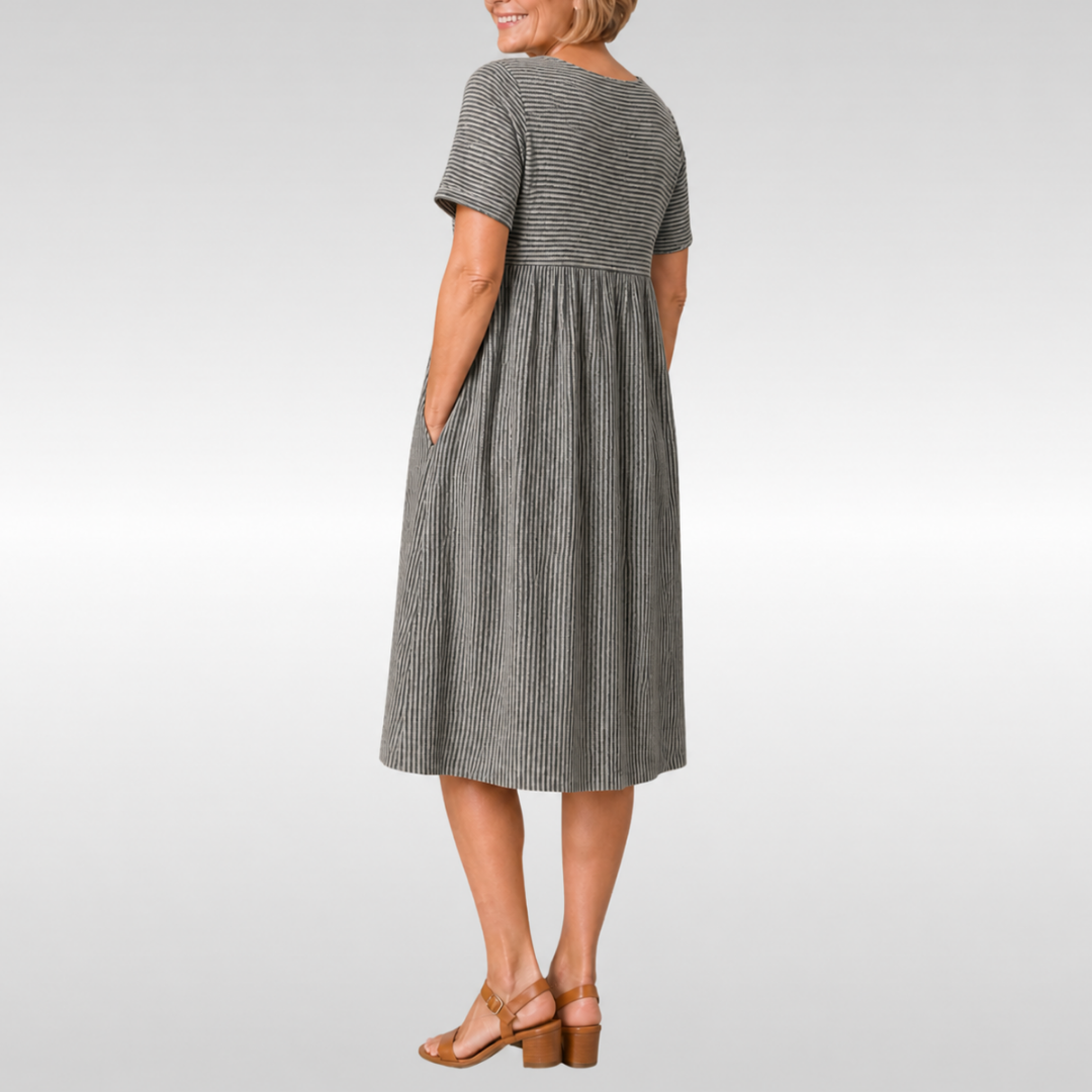 NORA | FORGIVING FIT STRIPED MIDI DRESS