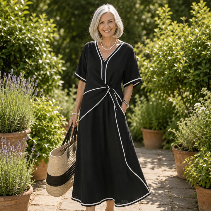 LORNA | SCULPTED SILHOUETTE V NECK DRESS