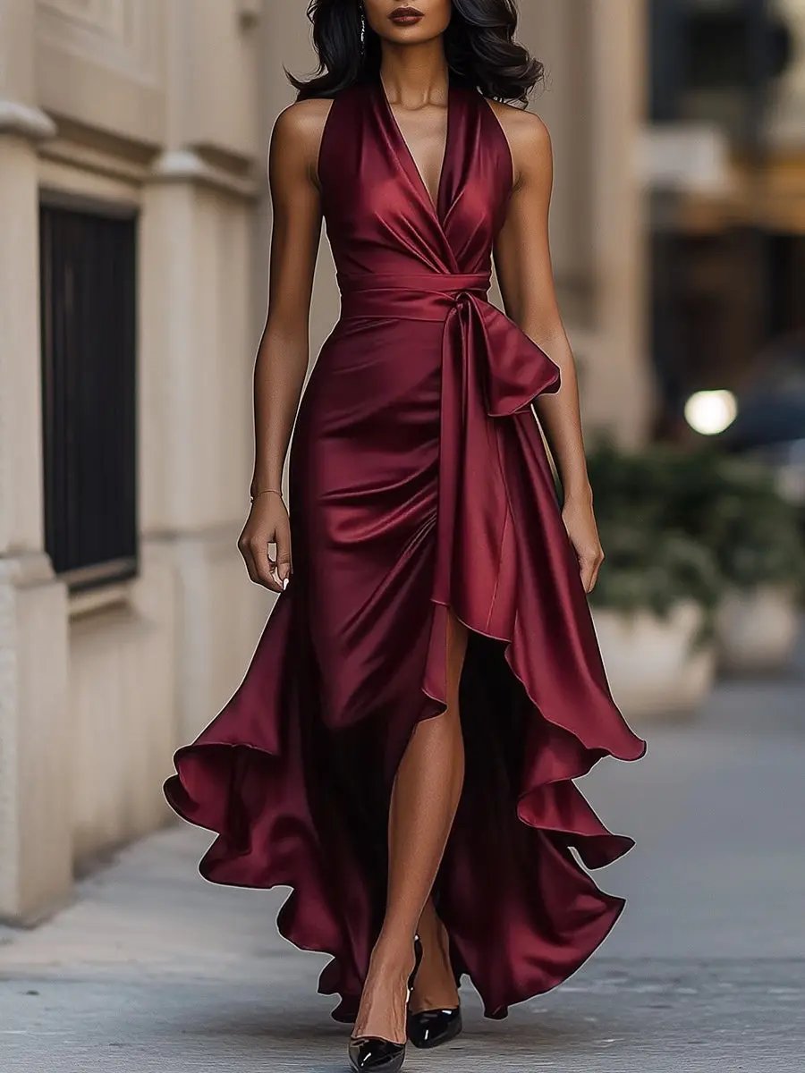 MAYBELLE | SCULPTED SILHOUETTE HALTER DRESS