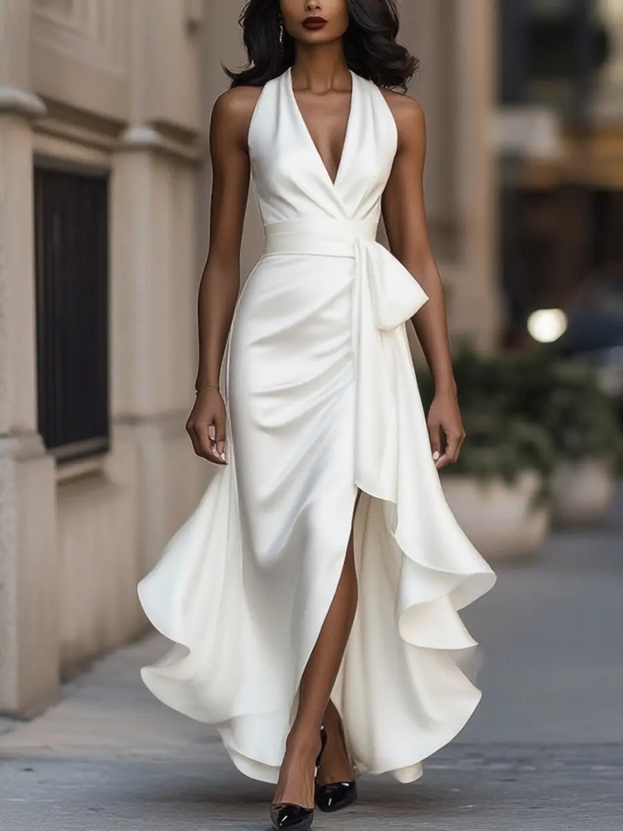 MAYBELLE | SCULPTED SILHOUETTE HALTER DRESS