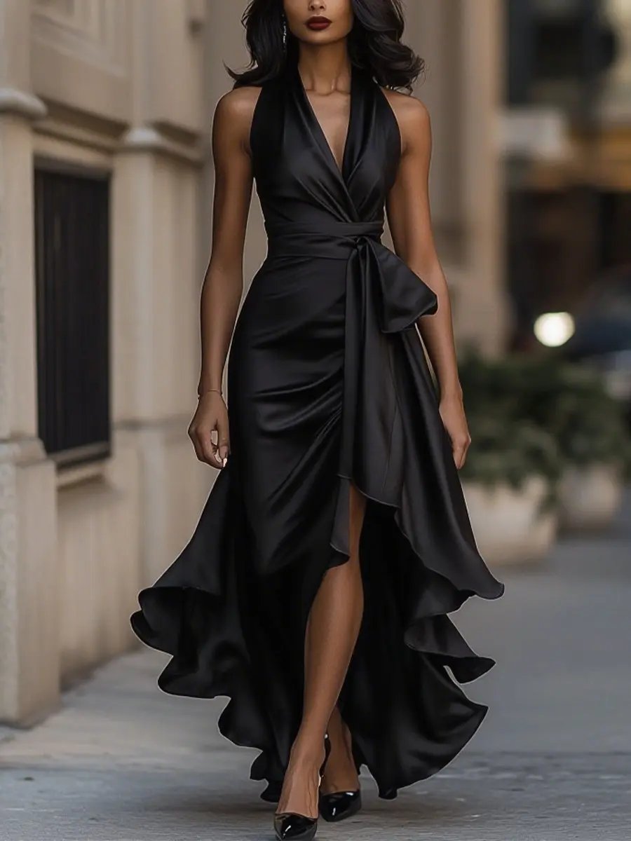 MAYBELLE | SCULPTED SILHOUETTE HALTER DRESS