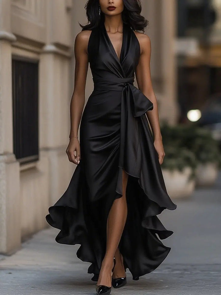 MAYBELLE | SCULPTED SILHOUETTE HALTER DRESS