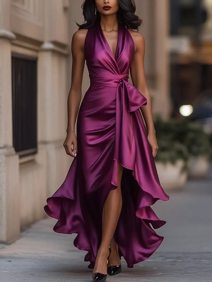 MAYBELLE | SCULPTED SILHOUETTE HALTER DRESS