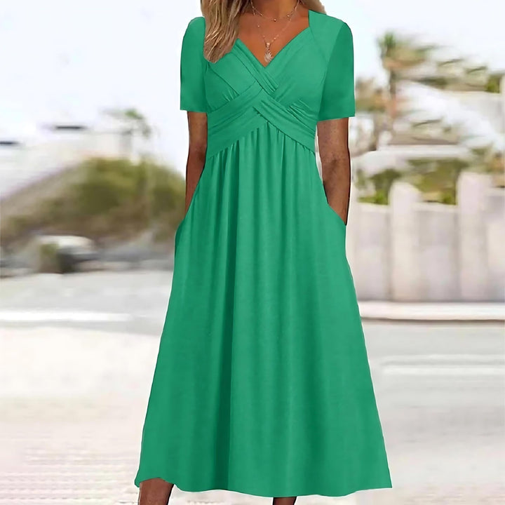 BERNICE | FORGIVING DRAPE A LINE MIDI DRESS