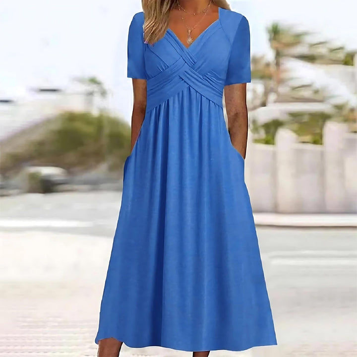 BERNICE | FORGIVING DRAPE A LINE MIDI DRESS