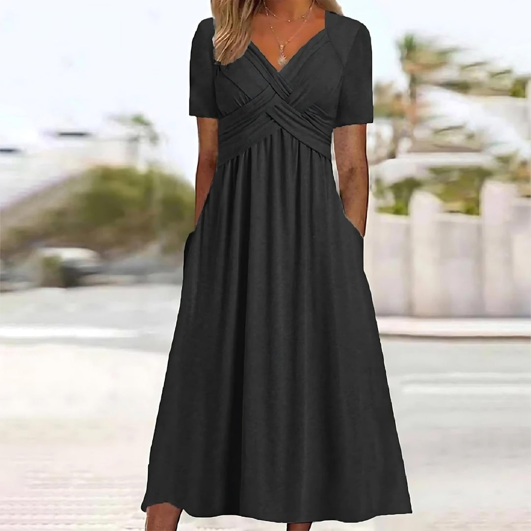BERNICE | FORGIVING DRAPE A LINE MIDI DRESS