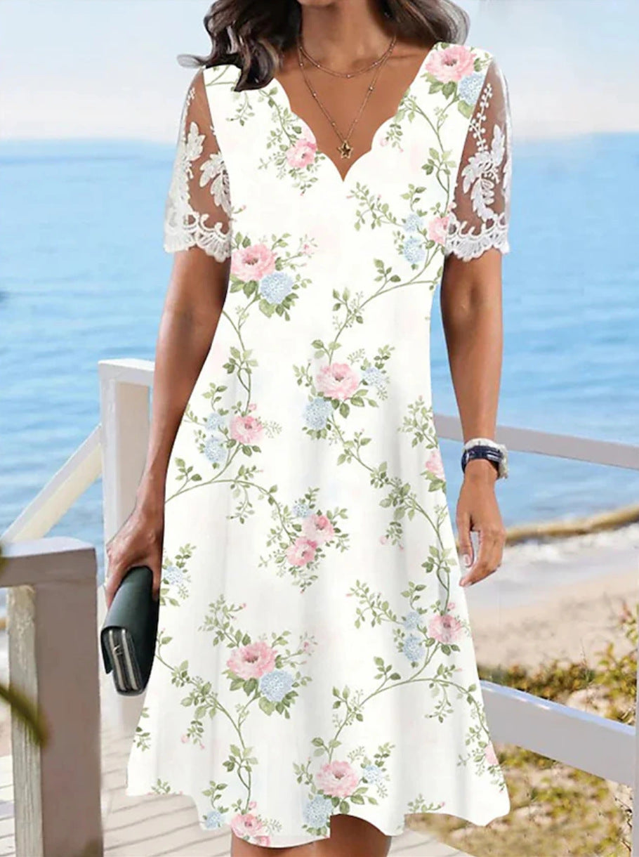 THELMA | ARM COVERAGE LACE SLEEVE MIDI DRESS