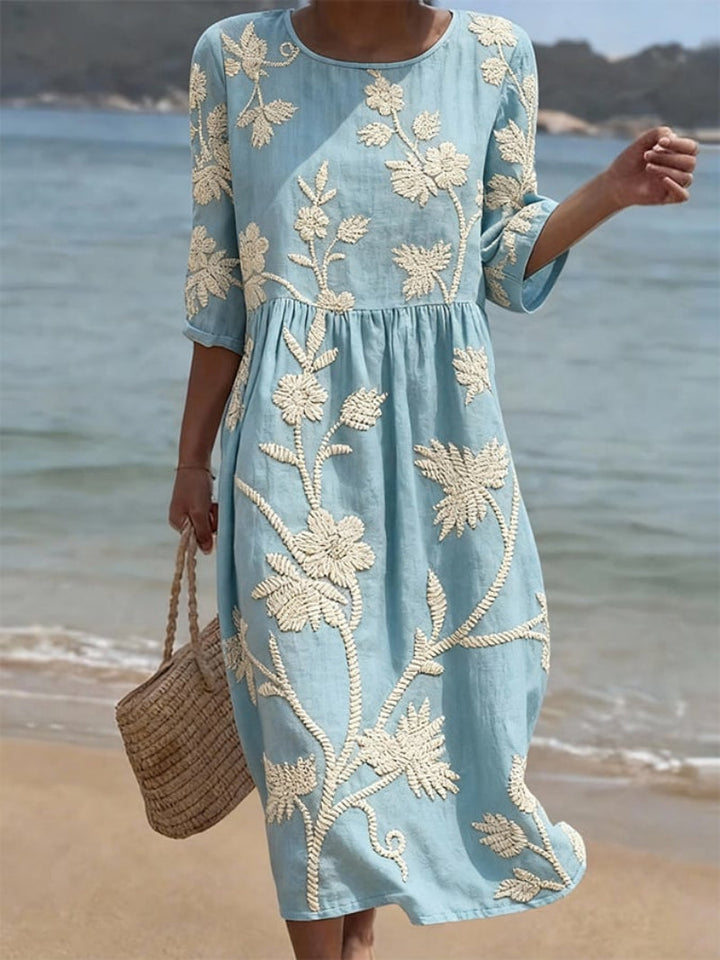 CLAUDETTE | FORGIVING DRAPE FLORAL MIDI DRESS