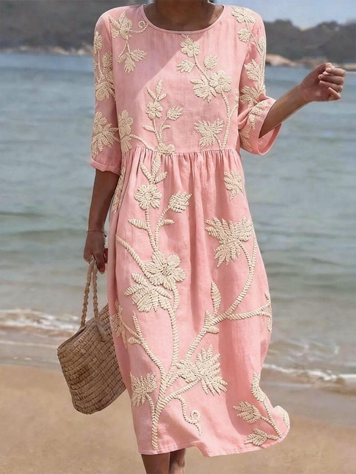 CLAUDETTE | FORGIVING DRAPE FLORAL MIDI DRESS
