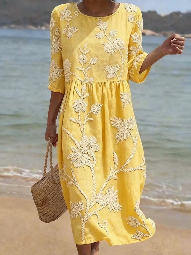 CLAUDETTE | FORGIVING DRAPE FLORAL MIDI DRESS