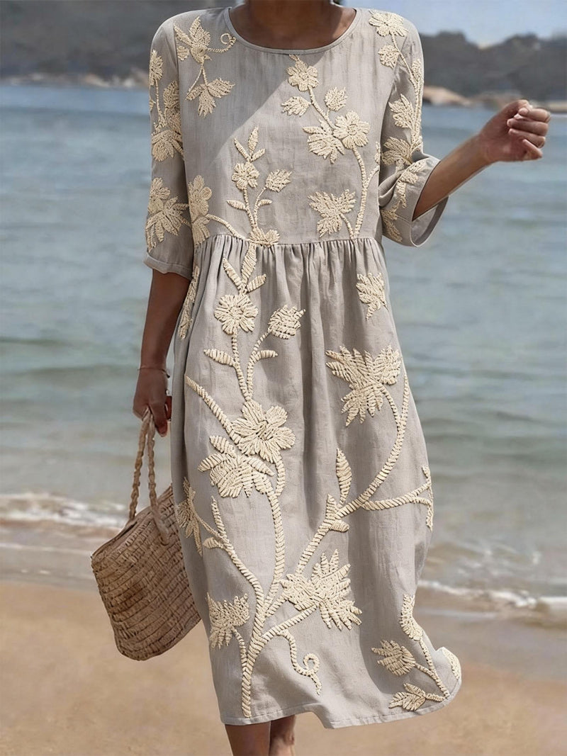 CLAUDETTE | FORGIVING DRAPE FLORAL MIDI DRESS