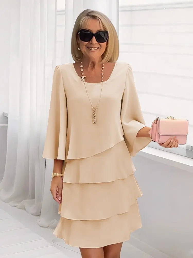 GRETA | FORGIVING FIT RUFFLE MIDI DRESS