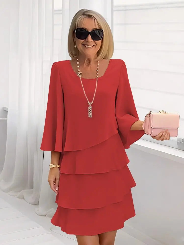 GRETA | FORGIVING FIT RUFFLE MIDI DRESS