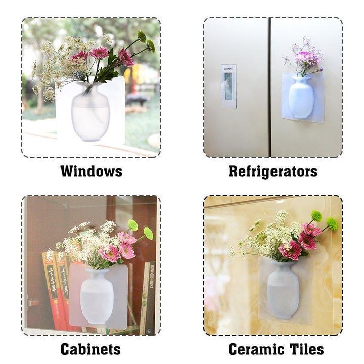 Adhesive Wall Vase Reusable Polymer Set of 7 3