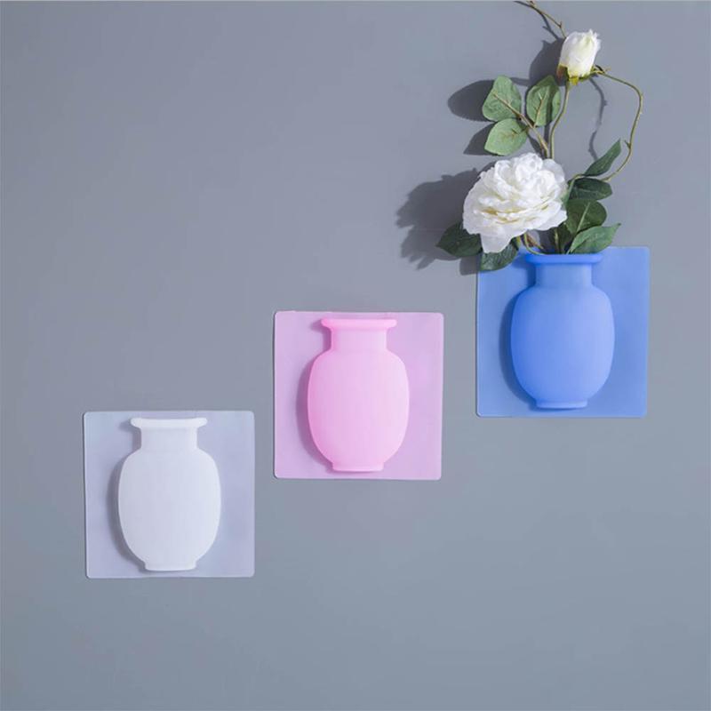 Adhesive Wall Vase Reusable Polymer Set of 7 Pink Set of 7 1