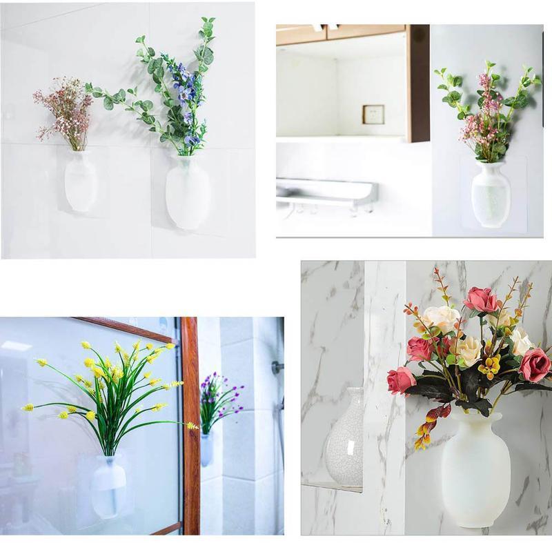 Adhesive Wall Vase Reusable Polymer Set of 7 White Set of 7 1