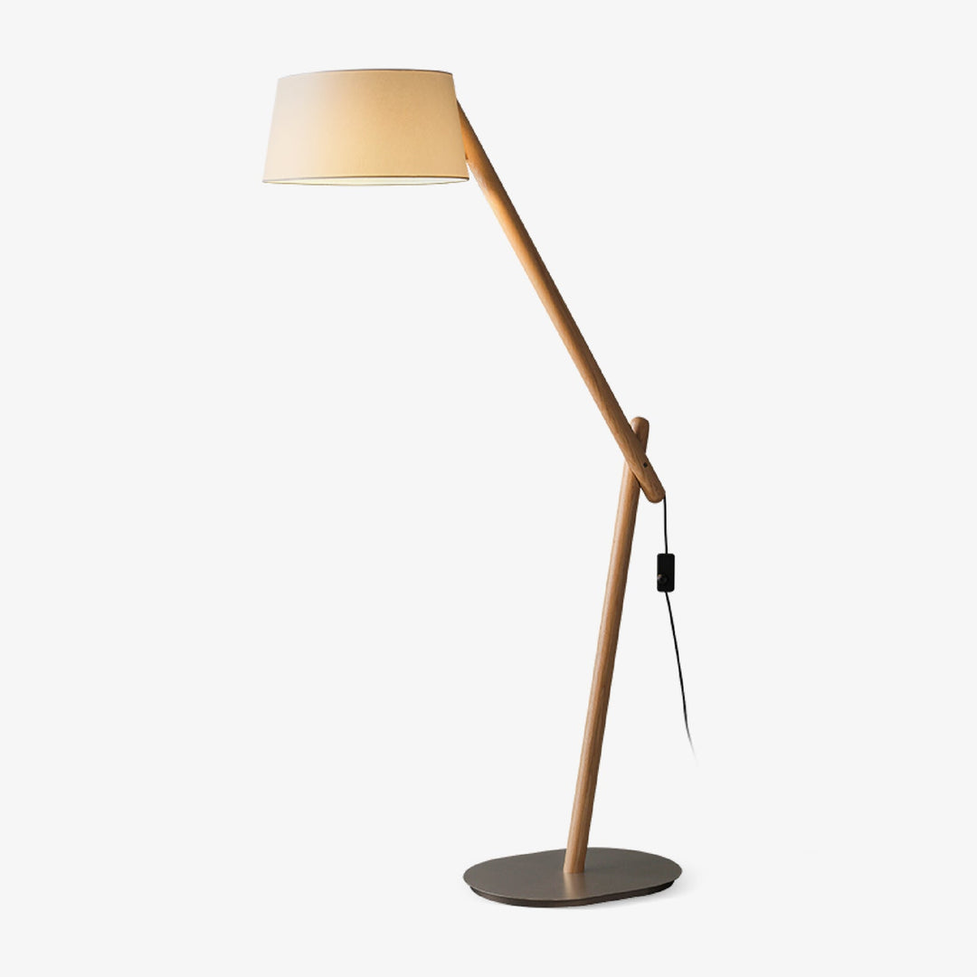 Adjustable Arm Floor Lamp Wood Frame White Fabric Shade 65 in 1