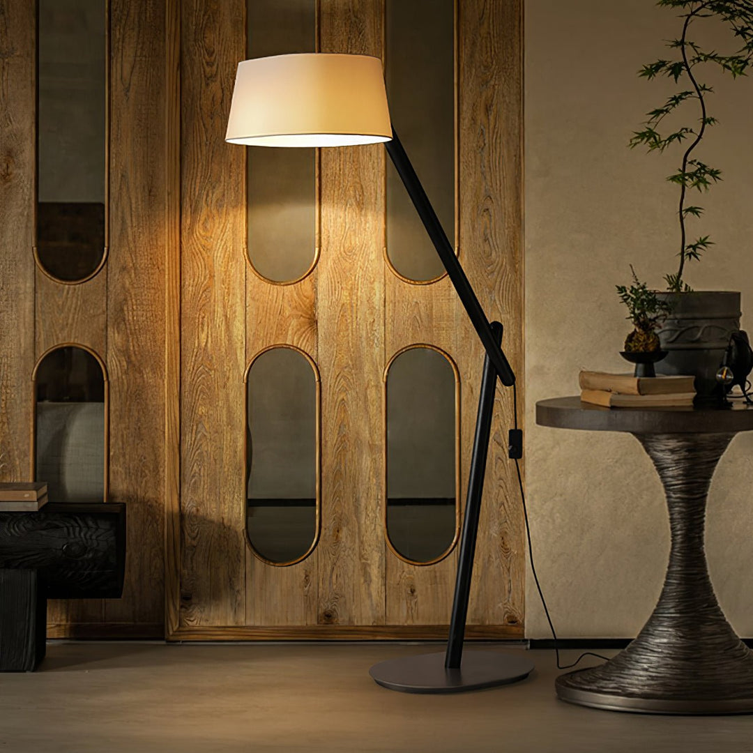 Adjustable Arm Floor Lamp Wood Frame White Fabric Shade 65 in 3
