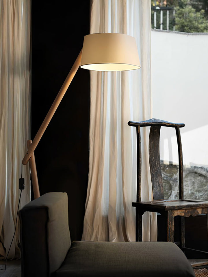 Adjustable Arm Floor Lamp Wood Frame White Fabric Shade 65 in 7
