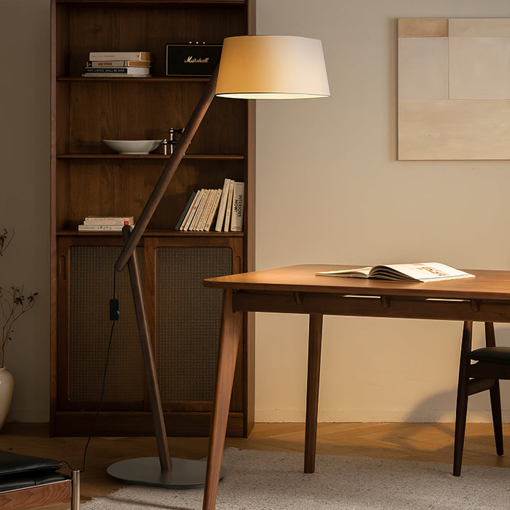 Adjustable Arm Floor Lamp Wood Frame White Fabric Shade 65 in 8