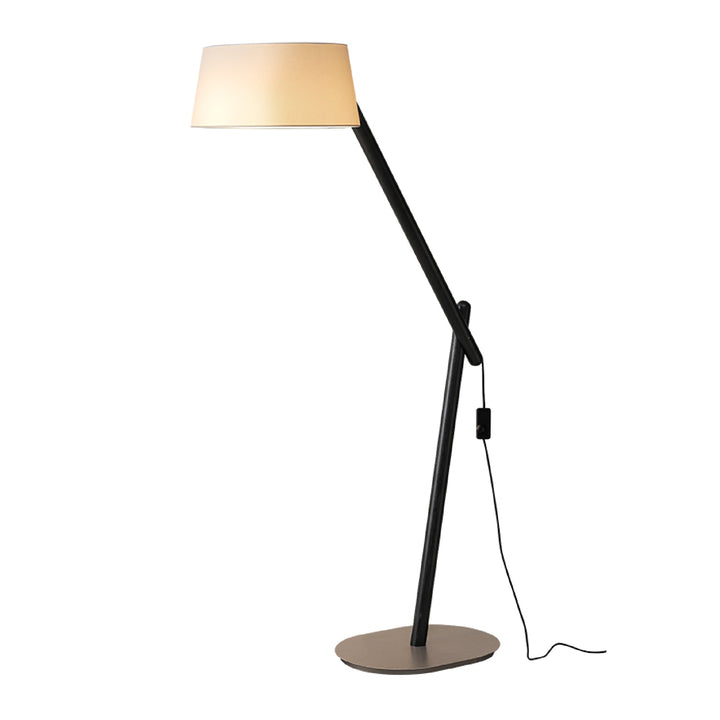 Adjustable Arm Floor Lamp Wood Frame White Fabric Shade 65 in Black 1