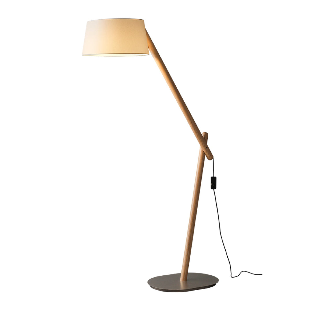 Adjustable Arm Floor Lamp Wood Frame White Fabric Shade 65 in Natural Wood 1