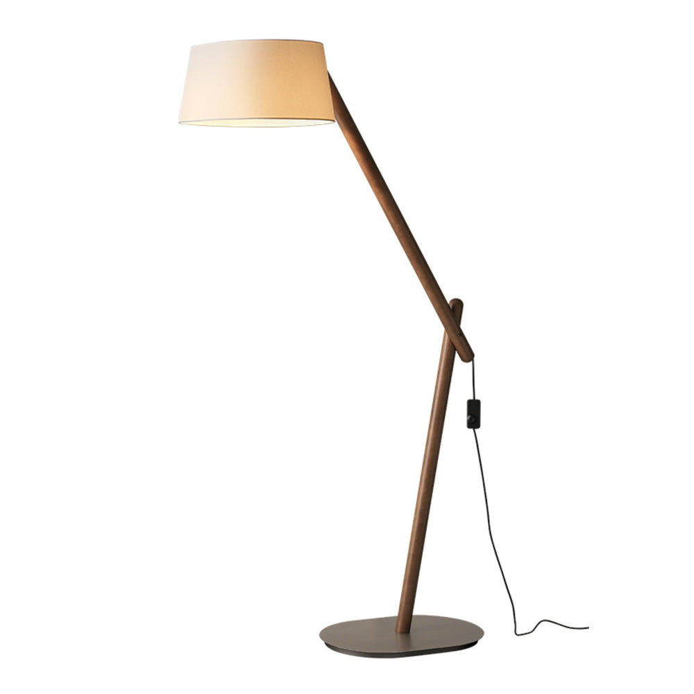 Adjustable Arm Floor Lamp Wood Frame White Fabric Shade 65 in Walnut 1
