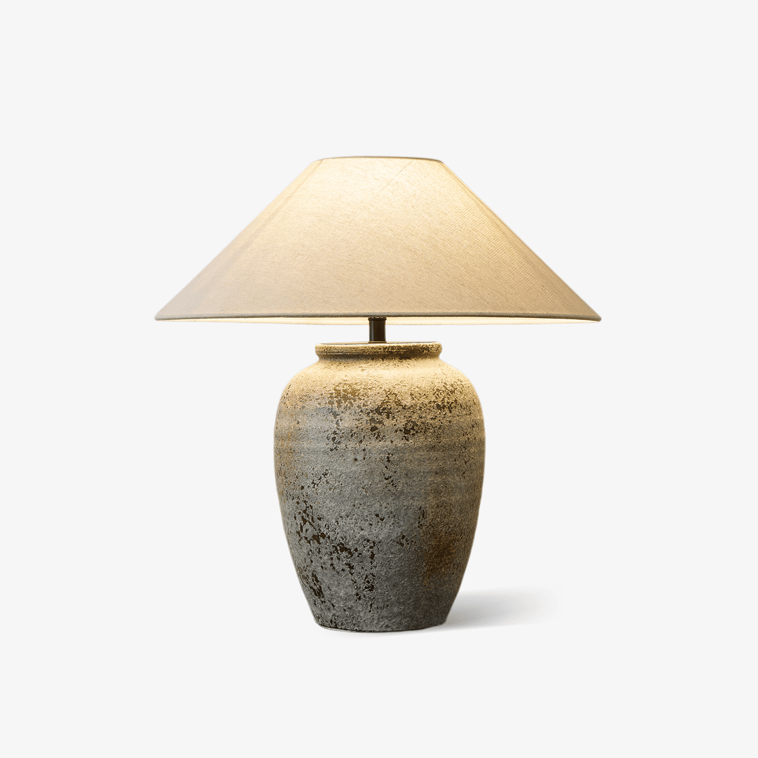 Aged Ceramic Vase Table Lamp Linen Shade 21.7 in Set of 2 1