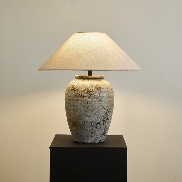 Aged Ceramic Vase Table Lamp Linen Shade 21.7 in Set of 2 2