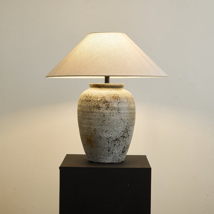 Aged Ceramic Vase Table Lamp Linen Shade 21.7 in Set of 2 4