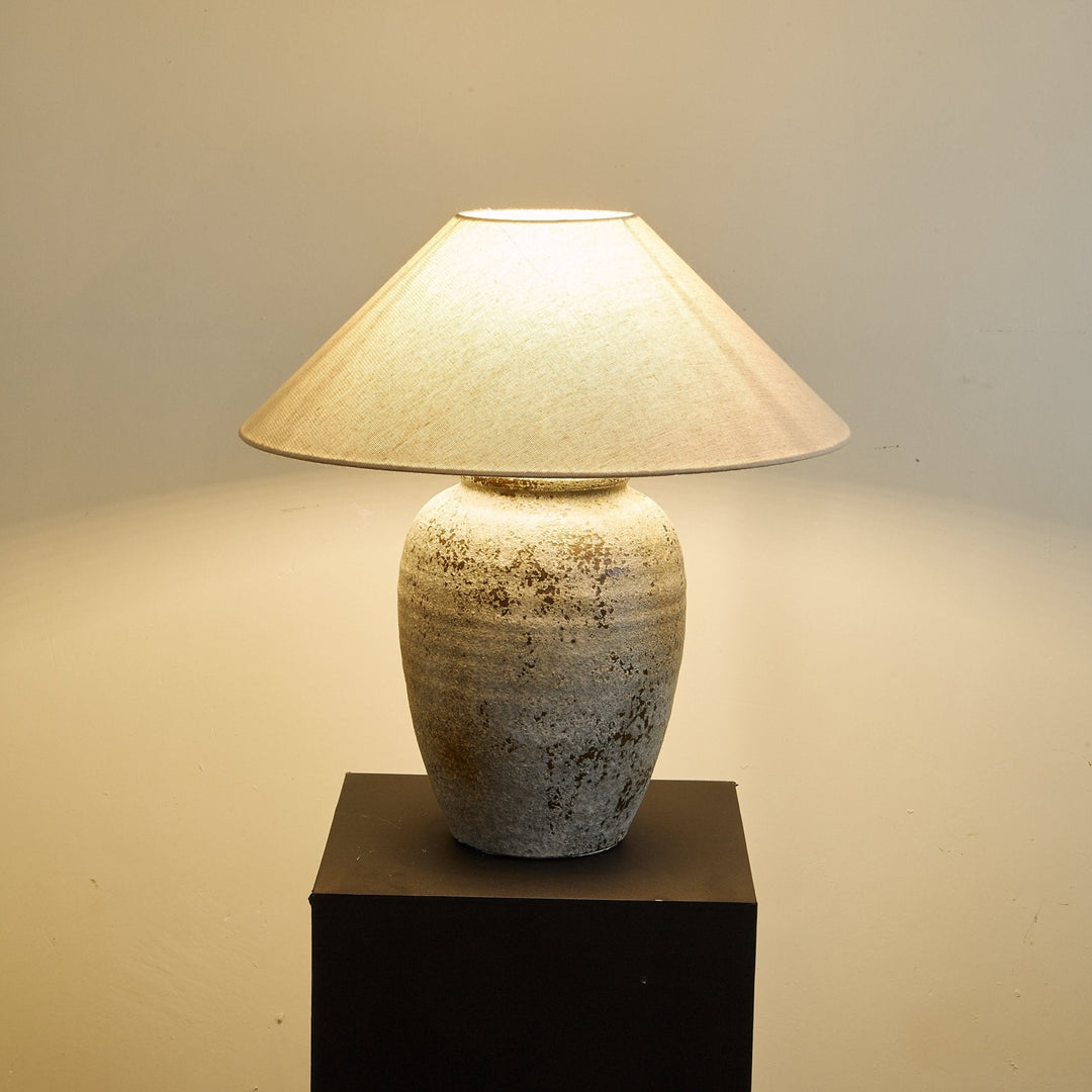 Aged Ceramic Vase Table Lamp Linen Shade 21.7 in Set of 2 5