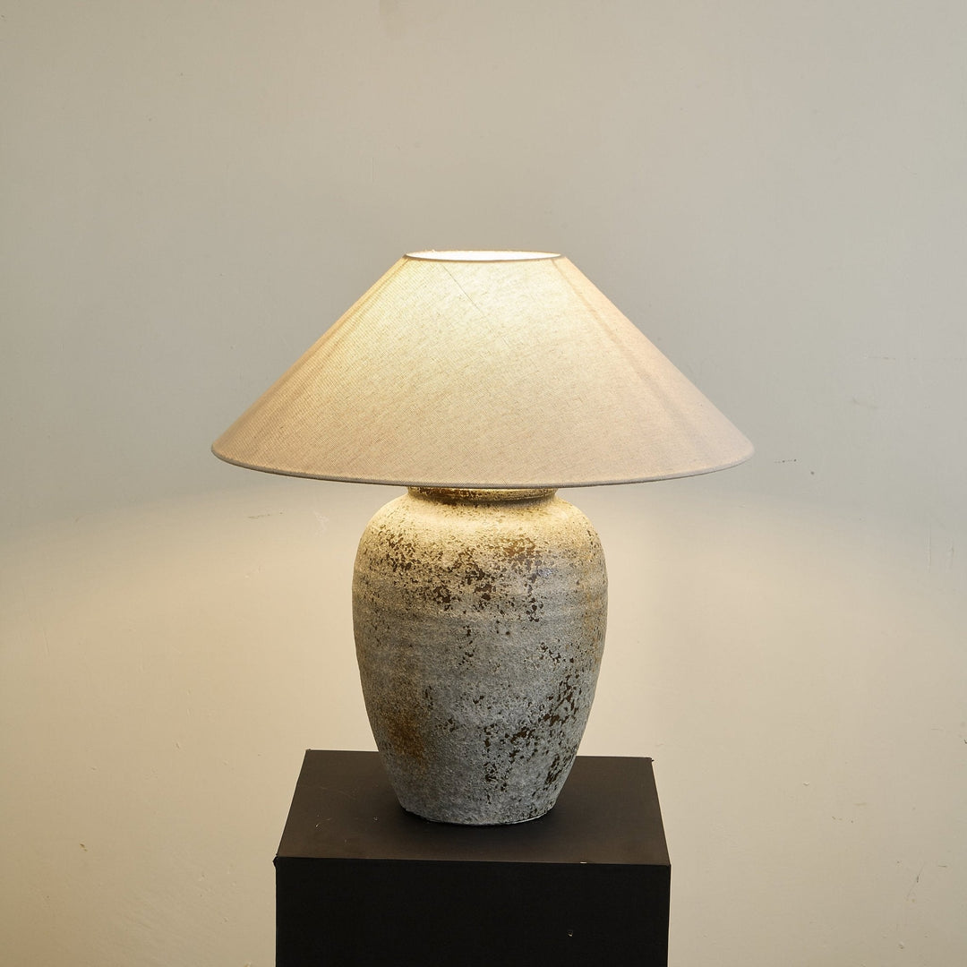 Aged Ceramic Vase Table Lamp Linen Shade 21.7 in Set of 2 6