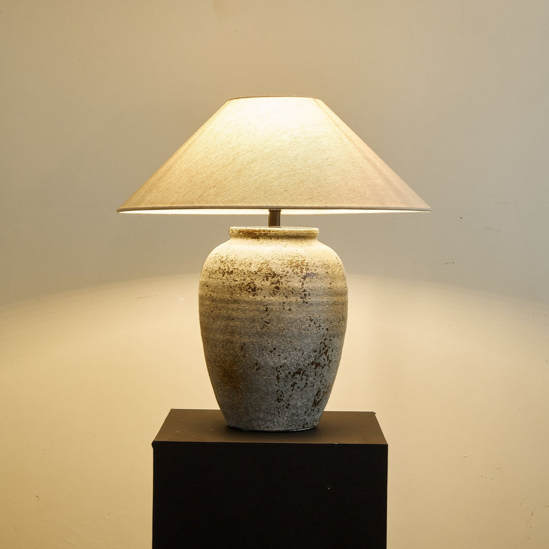 Aged Ceramic Vase Table Lamp Linen Shade 21.7 in Set of 2 7