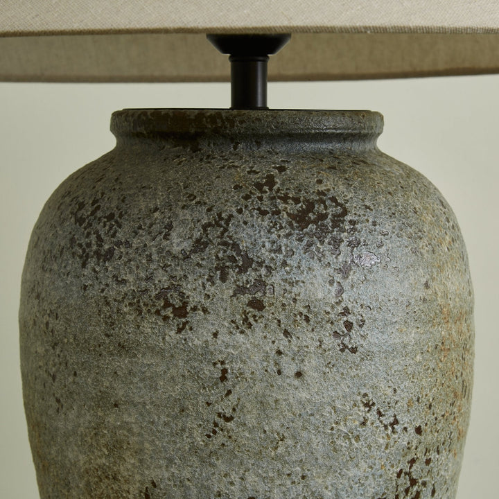 Aged Ceramic Vase Table Lamp Linen Shade 21.7 in Set of 2 8