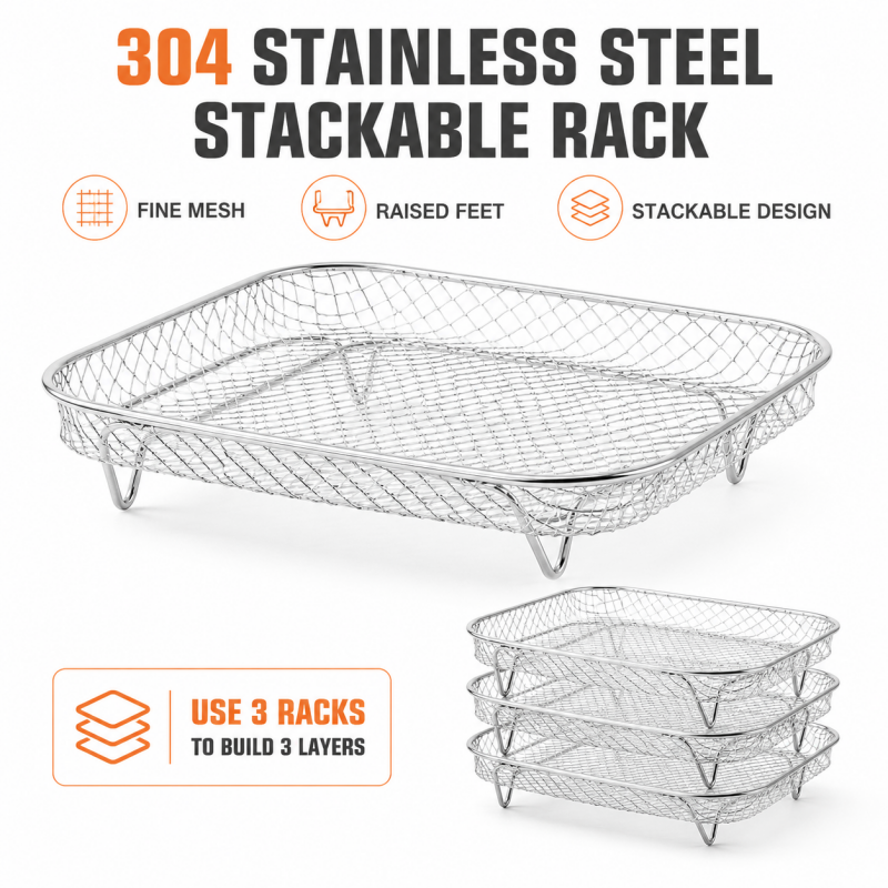Air Fryer Rack Set of 3 Stackable Stainless Steel Rectangular 2