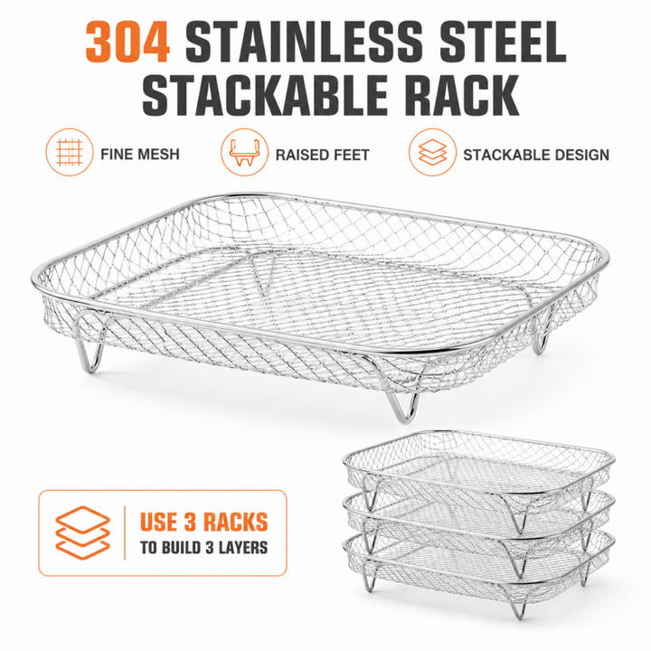 Air Fryer Rack Set of 3 Stackable Stainless Steel Rectangular 2