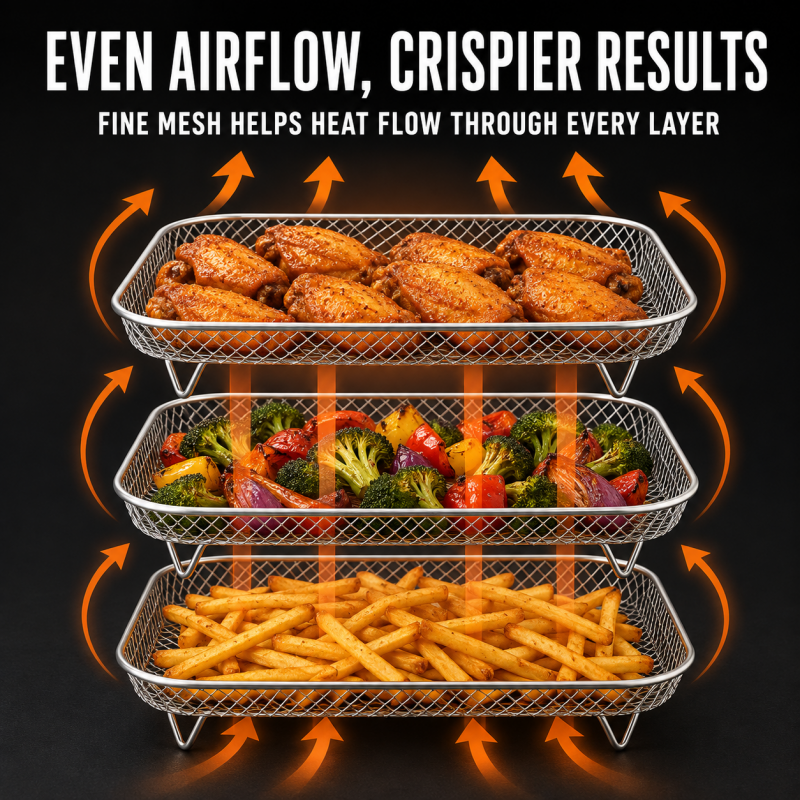 Air Fryer Rack Set of 3 Stackable Stainless Steel Rectangular 6