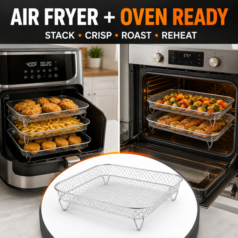 Air Fryer Rack Set of 3 Stackable Stainless Steel Rectangular 7