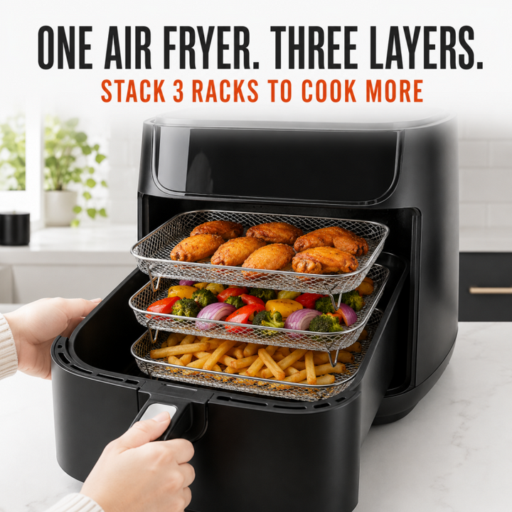 Air Fryer Rack Set of 3 Stackable Stainless Steel Rectangular 8