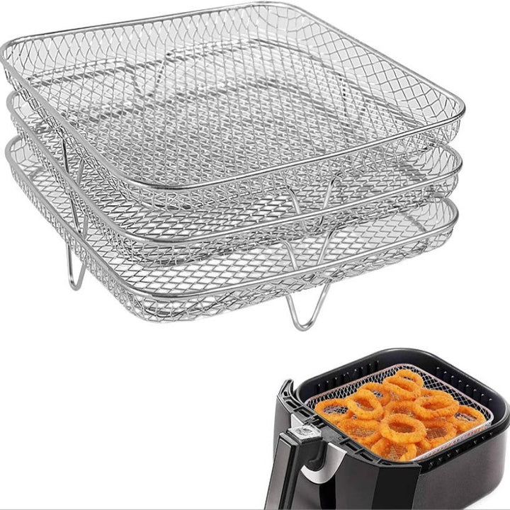 Air Fryer Rack Set of 3 Stackable Stainless Steel Rectangular Rectangular Set of 3 1