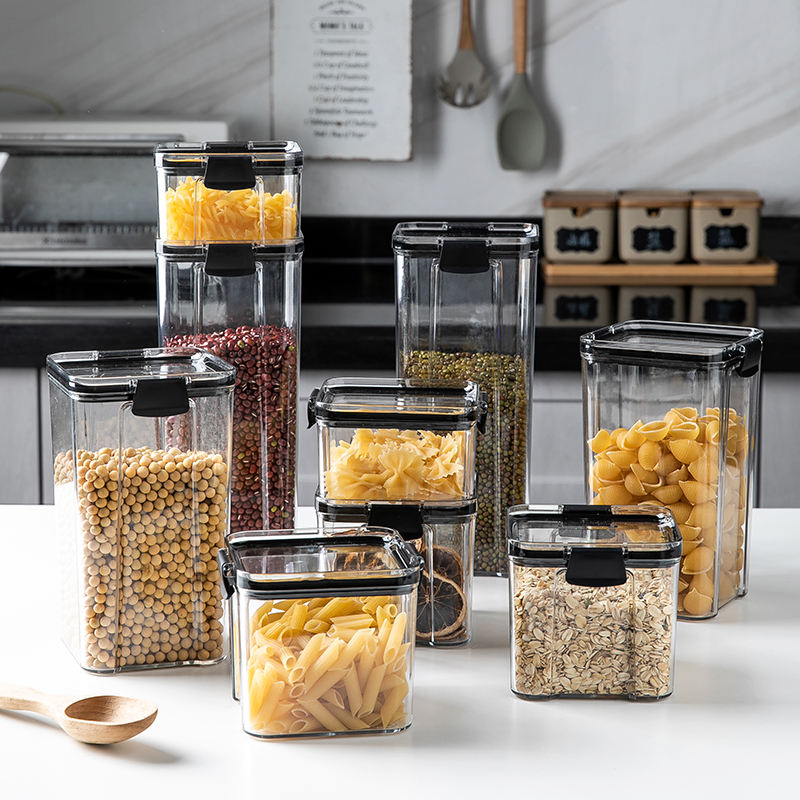 Airtight Food Storage Jar with Locking Lid Clear PET Set of 3 1