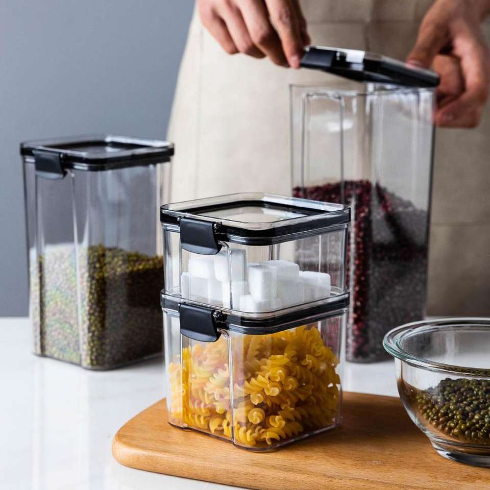Airtight Food Storage Jar with Locking Lid Clear PET Set of 3 2