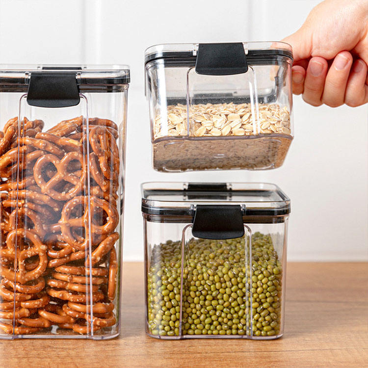 Airtight Food Storage Jar with Locking Lid Clear PET Set of 3 4