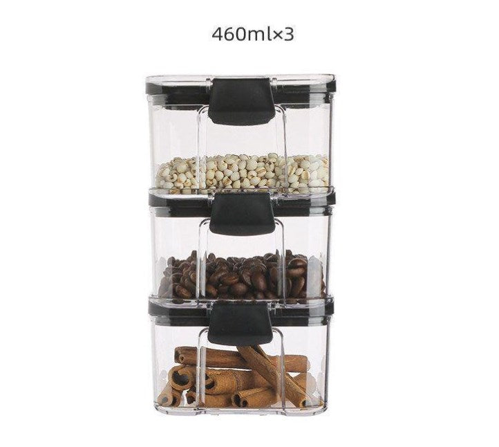 Airtight Food Storage Jar with Locking Lid Clear PET Set of 3 460 ml 1