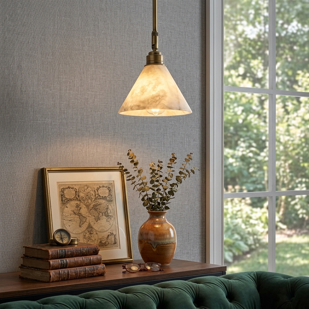 Alabaster Cone Pendant Light Slim Downrod 6.7 in Set of 2 5