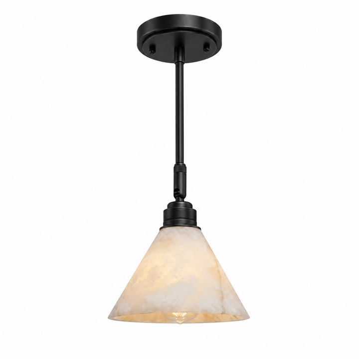 Alabaster Cone Pendant Light Slim Downrod 6.7 in Set of 2 Black 1