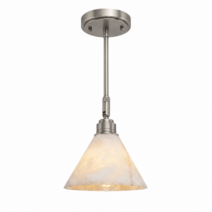 Alabaster Cone Pendant Light Slim Downrod 6.7 in Set of 2 Brushed Nickel 1