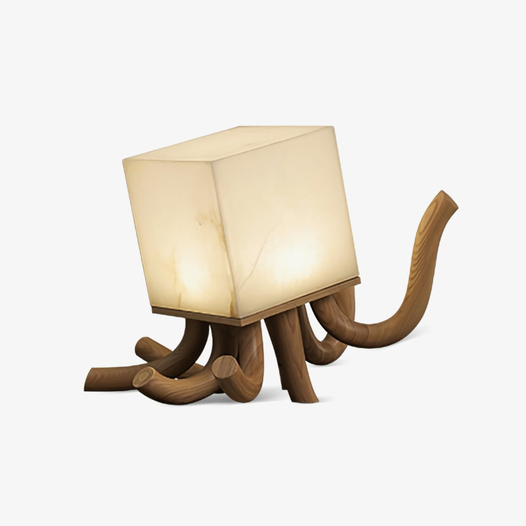 Alabaster Cube Table Lamp Carved Wood Root Base 15.3 in Set of 2 1